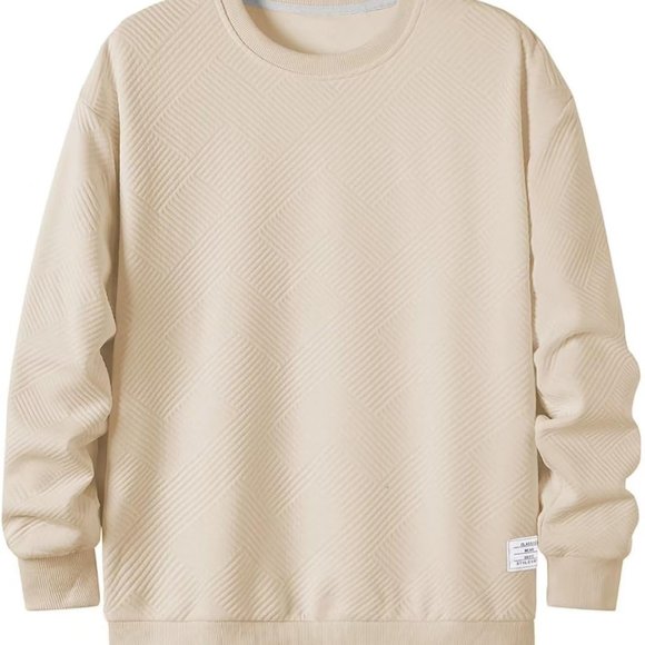 Men Men's Crewneck Sweat Soild Color Geometric Texture Long Sleeve Casual Shirt - Picture 5 of 6